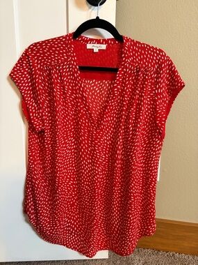 Monday Fun Red V-Neck Cap Sleeve Dot Blouse from Stitch Fix